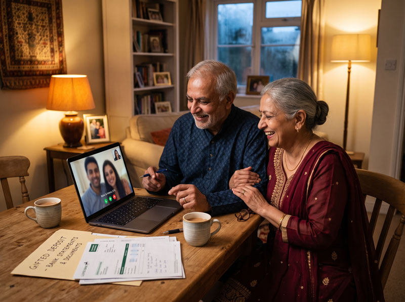 Family in India helping over video call with a UK mortgage deposit