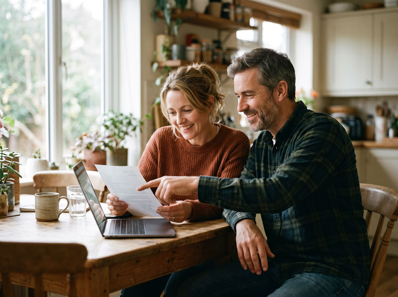 Remortgage advice UK couple reviewing their renewal offer against the market
