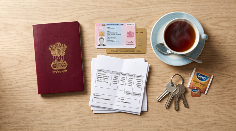 Passport, residence permit and payslips prepared for a skilled worker visa mortgage