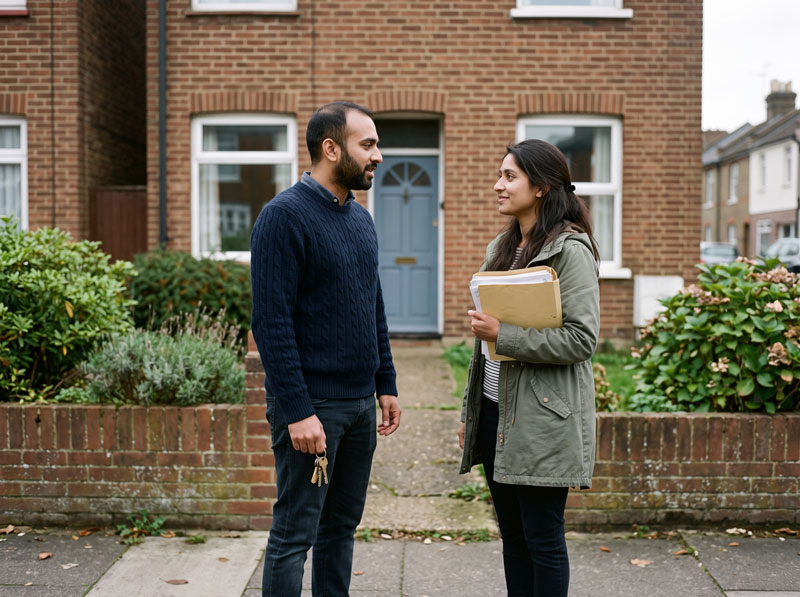 Couple on a skilled worker visa mortgage holding the keys to their first UK home